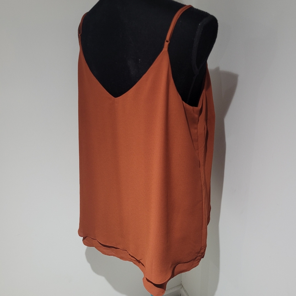 Addition Elle Women's Flowy Double Layer Adjustable Strap Cami 1X Rust Brown NEW - Picture 8 of 11